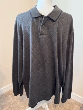 Haggar Men's Long-Sleeve Polo in Charcoal Gray